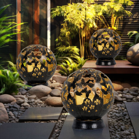 Solarlampen für Außen Balkon Deko Gartendeko Metall Solarleuchte Outdoor, Schmetterling Blumen Design, schwarz, LED, DxH 20 x 22,5 cm, 3er Set