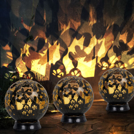 Solarlampen für Außen Balkon Deko Gartendeko Metall Solarleuchte Outdoor, Schmetterling Blumen Design, schwarz, LED, DxH 20 x 22,5 cm, 3er Set