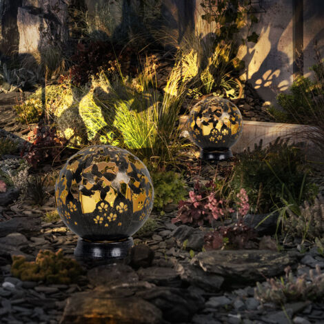 Solarlampen für Außen Balkon Deko Gartendeko Metall Solarleuchte Outdoor, Schmetterling Blumen Design, schwarz, LED, DxH 20 x 22,5 cm, 3er Set