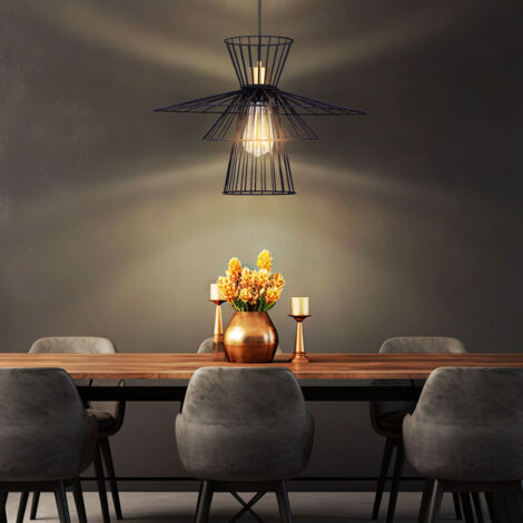 LED Hängelampe Pendelleuchte Gitter Esstischlampe schwarz Retro Deckenleuchte hängend Käfig, Metalldraht, 7W 806lm warmweiß, DxH 45x150 cm