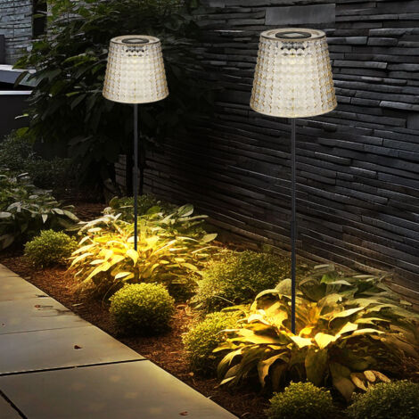 LED Solarleuchte Gartenlampe Außenlampe Kristallleuchte, rauchfarben schwarz Kunststoff, Akku IP44 Erdspieß, 3000K warmweiß, 2er Set, H 60 cm