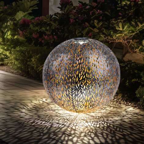 Windlicht Solar Garten Solarleuchte LED Steckleuchte IP44, Erdspitz, Metall Muster antik goldfarben silbergrau, 1x LED 3000K, DxH 27x38 cm