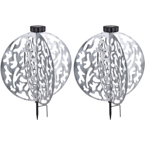 Solarlampe silber Terrassenleuchte Reto Außenlampe, LED Steckleuchte Gartendeko antik Balkon, Metall matt rund, 1x LED 3000K warmweiß, DxH 40x51cm, 2er Set