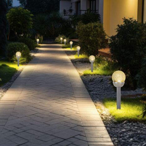 Solarlampe Erdspieß Außenleuchte Glaskugel Gartenlampe Steckleuchte, Kunststoff silber Edelstahl, Akku, LED warmweiß, H 34,5 cm, 8er Set