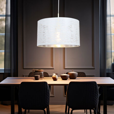 Hängelampe Pendelleuchte Deckenlampe Esszimmerleuchte Küchenlampe Wohnzimmerleuchte in weiß, Metall chrom, rund, 1x E27, DxH 38x120 cm