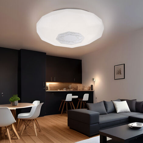 Deckenleuchte Deckenlampe Wohnzimmerlampe Esszimmerleuchte Schlafzimmerlampe, Dekor verspiegelt weiß, 1x LED 21W 1830Lm neutralweiß, DxH 40x10,5cm (1/5)
