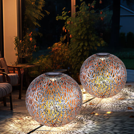 Solar Kugelleuchte Außen Solarkugelleuchte Garten, Dekor Stanzungen, antik-silber gold, LED AKKU, DxH 27 x 38 cm, 2er Set