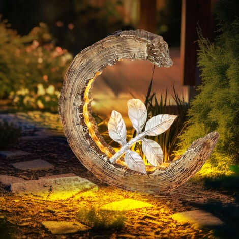 Solarleuchte Garten Holzoptik Gartendeko Solar Solarlampe Mond für