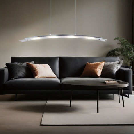 Pendelleuchte Hängeleuchte hängend Esstischleuchte Pendellampe satiniert Glasplatte, Metall silber, 1x LED 20 W 1600 lm warmweiß, LxBxH 86x9x120 cm (1/5)