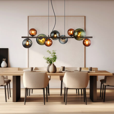 Pendelleuchte Hängelampe Esszimmerleuchte Wohnzimmerlampe Küchenleuchte, Glaskugeln grau Metall, 9 Flammig G9, LED 3,5W 350Lm 3000K warmweiß, H 120 cm