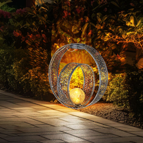 Solarlampe orientalische Kugel Dekoleuchte Garten Solar Solarlampe Metall für Außen, Crackle Glas, Erdspieß, 1x LED 0,06W warmweiß, LxBxH 30x20x42 cm