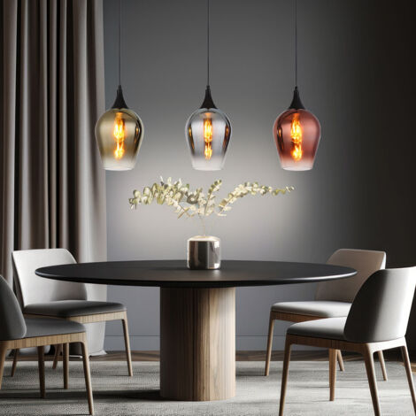 Hängelampe Esstischlampe 3 flammig schwarz Pendelleuchte Wohnzimmerlampe, Glas, 3x E27 Fassungen, LxBxH 83 x 18 x 120 cm
