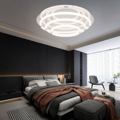 LED Deckenleuchte Wohnzimmerleuchte Esszimmerlampe Deckenlampe Schlafzimmerlampe Designleuchte, Metall Kunststoff weiß Chrom, 54W 3240Lm 3000K warmweiß, D 55 cm