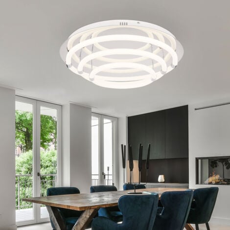 LED Deckenleuchte Wohnzimmerleuchte Esszimmerlampe Deckenlampe Schlafzimmerlampe Designleuchte, Metall Kunststoff weiß Chrom, 54W 3240Lm 3000K warmweiß, D 55 cm