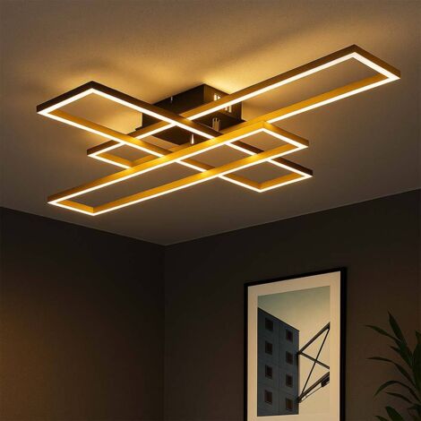 LED Deckenleuchte beweglich Deckenlampe schwarz gold Designleuchte, Alu gold schwarz, 40W 1650Lm warmweiß, LxBxH 80x60x9,5 cm