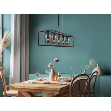 Pendelleuchte ISKA 5-flammig Schwarz mit Rauchglas, Breite 95cm