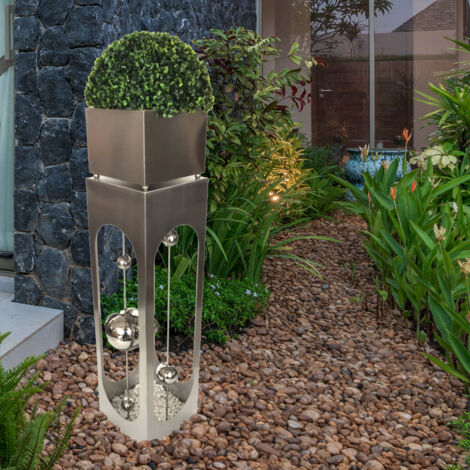 Pflanzkübel Hoch Edelstahl-Gartensäule Mit Schale – 112 Cm Hoch, Matt, Moderner Pflanzstab Pflanzschale Rund Metall