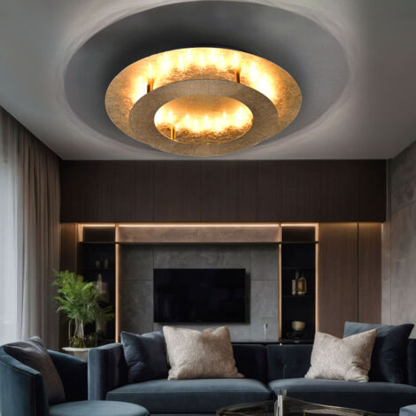 Deckenleuchte in goldfarben Stahl Deckenlampe rund mit Leuchtring, 1x LED Platine 18 Watt 1260 Lumen warmweiß, Durchmesser 40 cm, Wohnzimmer Esszimmer Schlafzimmer Lobby Foyer