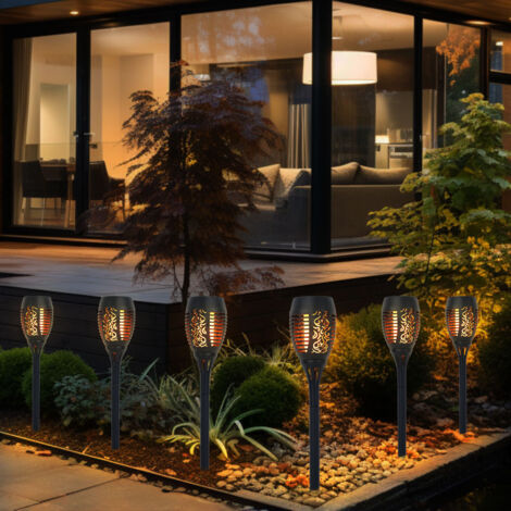 Solarlampen für Außen Gartendeko Fackeln Gartenfackel, LED Feuereffekt IP44 Erdspieß, Höhe 59,5 cm, 6er Set (1/5)