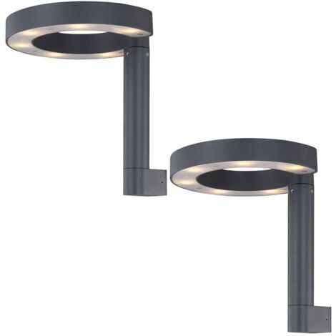 Wandleuchte Aussen LED Wandlampe Aluminium Kunststoff Leuchten Aussen satiniert grau, Ring-Design, 1x LED 6W 280Lm warmweiß, HxBxT 20x22x22,5 cm, 2er Set