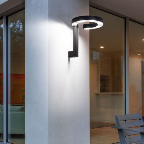 Wandleuchte Aussen LED Wandlampe Aluminium Kunststoff Leuchten Aussen satiniert grau, Ring-Design, 1x LED 6W 280Lm warmweiß, HxBxT 20x22x22,5 cm, 2er Set