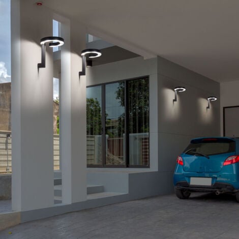Wandleuchte Aussen LED Wandlampe Aluminium Kunststoff Leuchten Aussen satiniert grau, Ring-Design, 1x LED 6W 280Lm warmweiß, HxBxT 20x22x22,5 cm, 2er Set