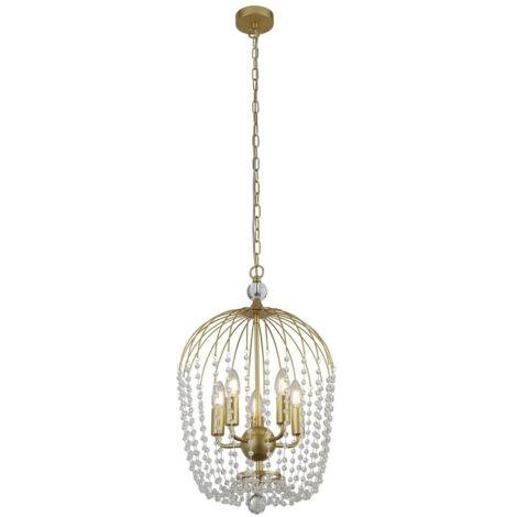 Searchlight Shower 5-Licht-Anhänger, Gold-Finish, Metall, klarer Kristall (1/3)