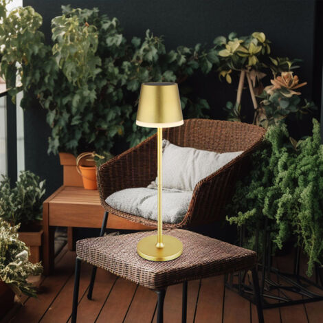 Solarlampe Tischleuchte Außenlampe Gartenlampe Balkonlampe Beistellleuchte, Metall goldfarben, 2 Höhen möglich, LED 0,06W 3000K warmweiß, H 41 cm