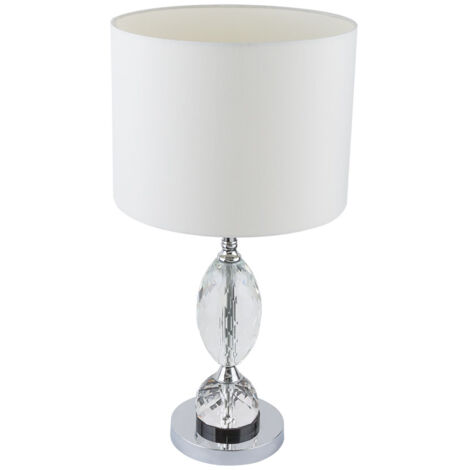Schreib Tisch Lampe Leuchte Chrom Textil Weiß Kristall Glas Schlaf Zimmer Büro (1/5)
