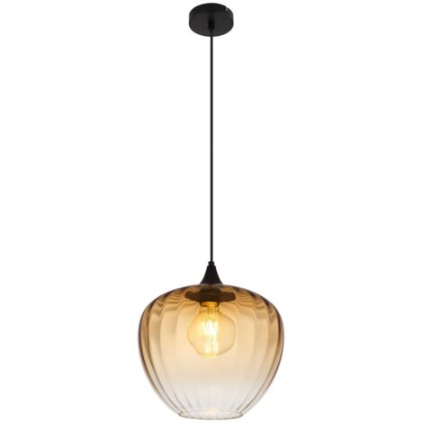 Pendelleuchte Esszimmerlampe Hängeleuchte Glas amber klar Rillen schwarz Küche