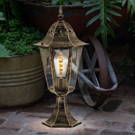 Sockelleuchte Laterne schwarz Außenstehleuchte Stehlampe antik Gartenleuchte Aussen, Alu bronze, 1x E27, DxH 23,5 x 49 cm