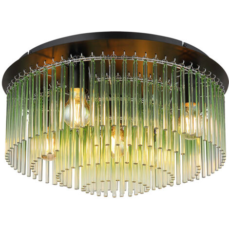 Wohnzimmerlampe Deckenleuchte Glasstäbe Metall Chrom Grün 5-Flammig Leuchte (1/5)
