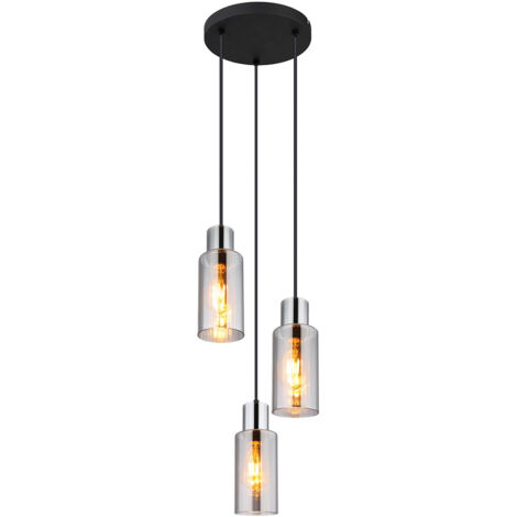 Pendelleuchte Hängelampe Esszimmerlampe Deckenleuchte 3-Flammig Glas Rauchfarbe (1/5)