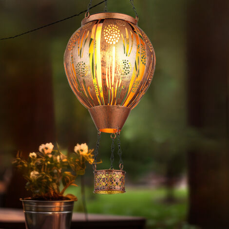 Solarlampe Gartendeko LED Solarleuchte Heißluftballon Feuereffekt