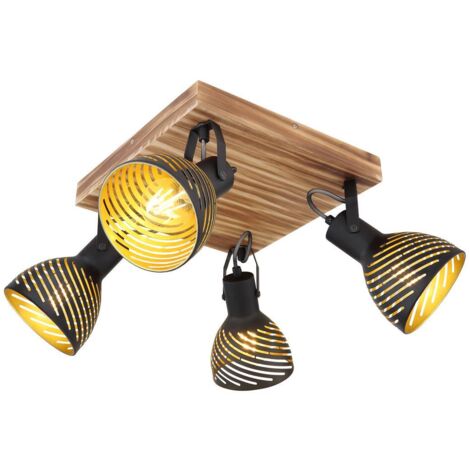 Deckenlampe schwarz gold Wohnzimmerleuchte Landhaus Deckenstrahler 4 flammig Holzlampe, schwenkbare Spotleiste, Metall, 4x E27 Fassungen, LxBxH 80x12,5x25 cm (1/5)
