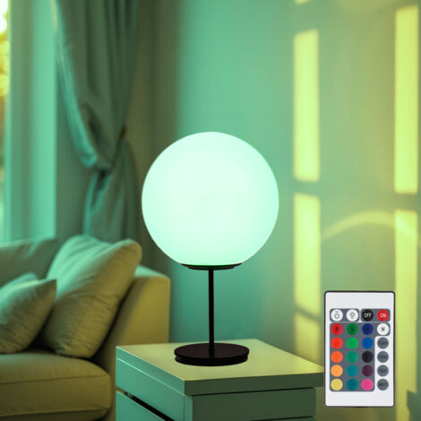 RGB LED Tischleuchte dimmbar mit Fernbedienung Beistelllampe Nachttischlampe Schlafzimmerleuchte Wohnzimmerlampe, Metall Glaskugel, 8,5W 806lm warmweiß, H 41,5 cm (1/5)
