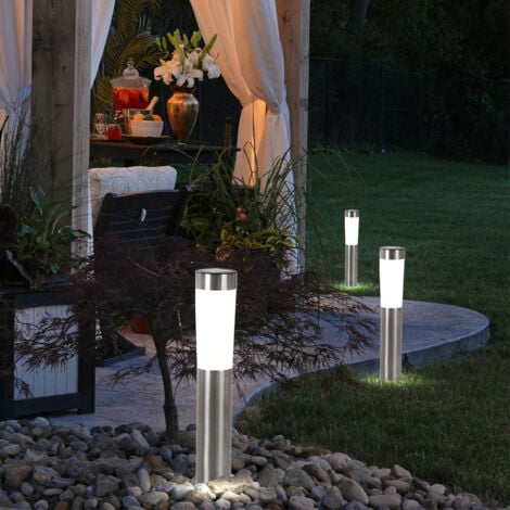 Solarleuchten Stecklampen Solarlampen LED Erdspieß Gartenleuchten Weglampen Edelstahl weiß Außen 3er Set