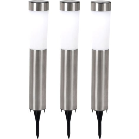 Solarleuchten Stecklampen Solarlampen LED Erdspieß Gartenleuchten Weglampen Edelstahl weiß Außen 3er Set