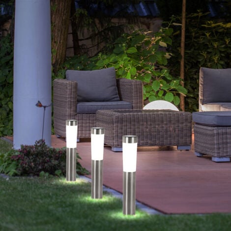 Solarleuchten Stecklampen Solarlampen LED Erdspieß Gartenleuchten Weglampen Edelstahl weiß Außen 3er Set