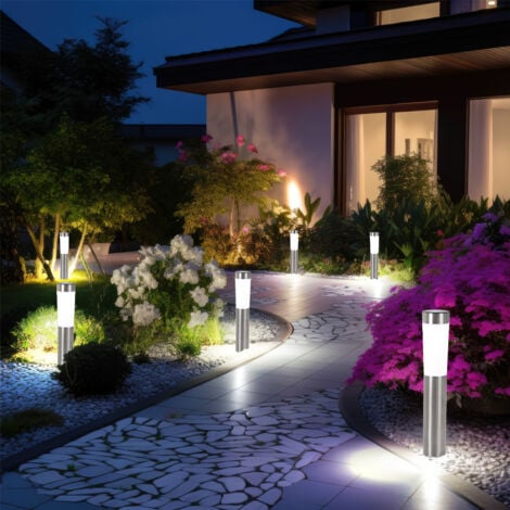 Solarleuchten Stecklampen Solarlampen LED Erdspieß Gartenleuchten Weglampen Edelstahl weiß Außen 3er Set