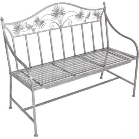 Garten Sitz Bank Eisen Sitz Gelegenheit Außen Balkon 2- Sitzer pulverbeschichtet silber