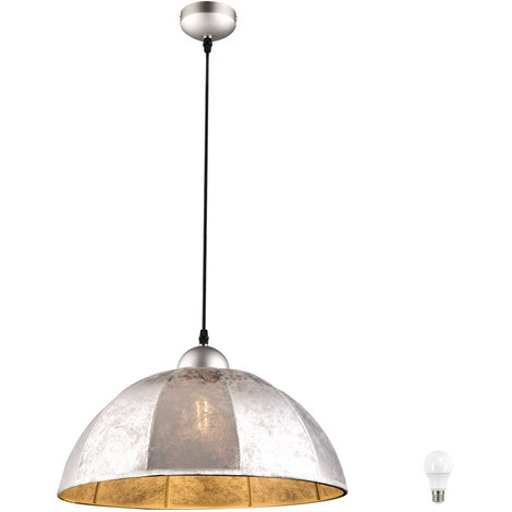Elegante Pendel Lampe LED Stoff Hänge Leuchte 21W silber Wohn Zimmer Beleuchtung 