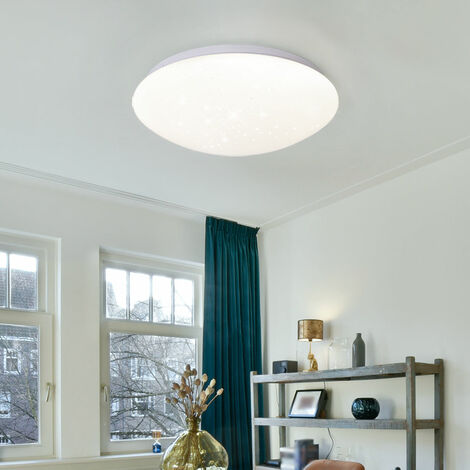 LED Deckenleuchte Deckenlampe Wohnzimmerleuchte Sternenhimmel Effekt,  Metall, weiß, 24W 1680lm 4000K, D x H 33 x 10,2 cm