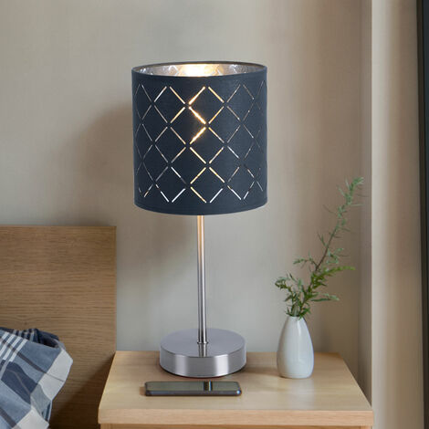 Stoff Tisch Lampe Schalter Lese im Leuchtmittel LED Strahler inklusive Set grau Beleuchtung