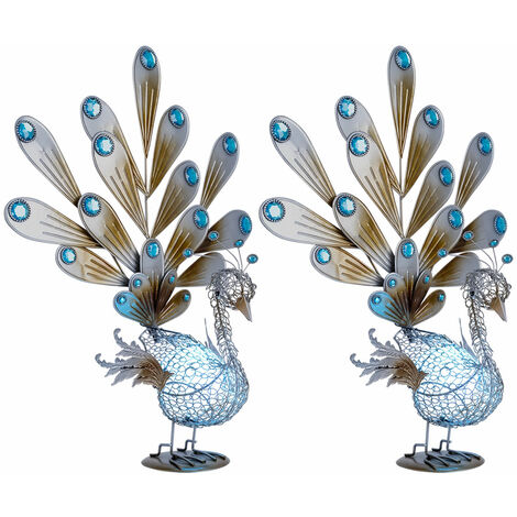 2er Set LED Außen Pfau Figur IP44 Steh Stand Lampe Outdoor Leuchte Dekorsteine