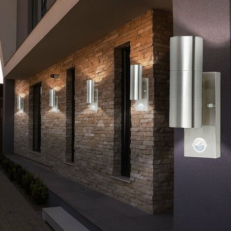 2 x Edelstahl Außen Wand UP DOWN Lampe mit Bewegungsmelder Sensor Haus Leuchte