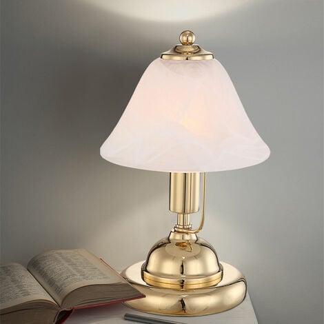 Tischlampe Tischleuchte Bürolampe Leseleuchte, LED 27 Messing-Gold cm, Touchschalter, Glas Alabasteroptik, Nachttischlampe Höhe