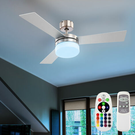 RGB LED Decken Ventilator Leuchte dimmbar Fernbedienung Farbwechsler Lampe  Flügel Buche/Silber
