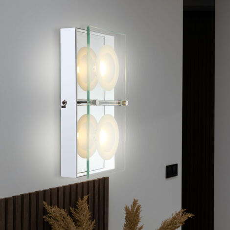 LED Wandleuchte Glas Wandlampe Flurleuchte Chrom Wohnzimmerleuchte mit Glasplatte, klar satiniert, 2x 5W 360lm warmweiß, LxBxH 25x12,5x6,5 cm (1/5)