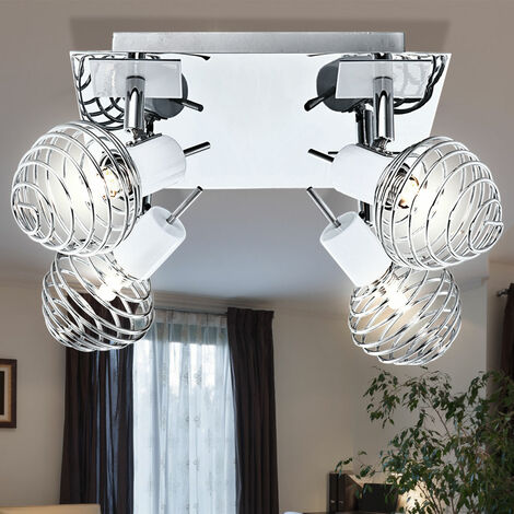Deckenlampe Deckenleuchte Wohnzimmerlampe Chrome Alu Kugel-Spots 4x G9 Warmweiß